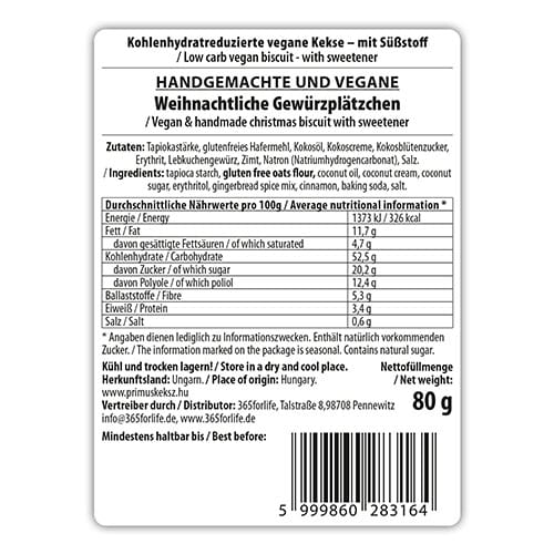 Primus Weihnachtliche Gewürzplätzchen 80 g (Glutenfrei) MHD: 15.04.2025 – Bild 2